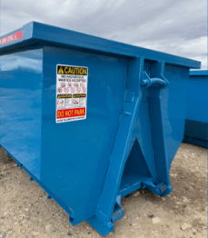 Rear view of a Home Run Dumpsters roll-off with easy walk-in access door